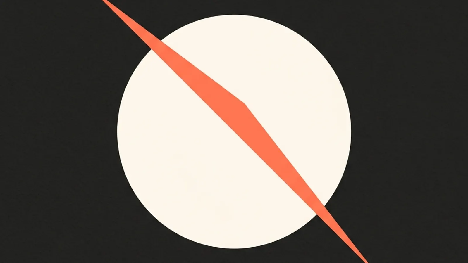 A sharp luminous line splits a dark geometric shape at the exact center of a portrait arena.
